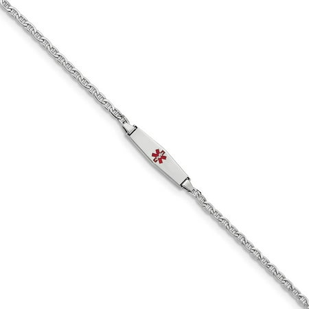 White Gold Medical Jewelry Bracelet - 14k White Gold Medical Soft Enamel Semi Solid Anchor Link ID 6inch Bracelet
