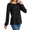 thumbnail image 6 of Womens Oversized Tshirt Women's Fashion Casual Round Neck With Button Long Sleeve Solid Color Shu Top, 6 of 6