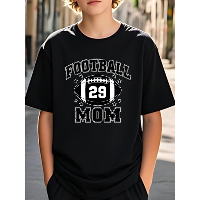 Boys Rugby Print Graphic T-Shirt - Breathable And Comfortable Short Sleeve Crew Neck T-Shirt for Boys 4-13 Years Old