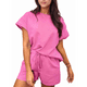 thumbnail image 1 of Conjunto de Pijama de 2 Piezas para Mujer, Color Liso, Cuello Redondo, Informal, de Tela Texturizada, Corta, Rosa, XL, 1 of 7
