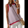 thumbnail image 1 of Camiseta Sin Mangas de Cuello Alto con Bloques de Color y Rayas Informales para Mujer, de Verano 2025, de Punto Holgado, de Corte Alto y Sin Mangas Rosa L, 1 of 6