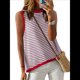 thumbnail image 1 of Camiseta Sin Mangas de Cuello Alto con Bloques de Color y Rayas Informales para Mujer, de Verano 2025, de Punto Holgado, de Corte Alto y Sin Mangas Rosa XL, 1 of 6