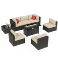 thumbnail image 3 of SUNCROWN 8-Piece Outdoor Patio Furniture Sofa Set All-Weather Wicker Sectional Conversation Set with Modern Glass Coffee Table, Cushions and Fire Pit Table, Brown, 3 of 7