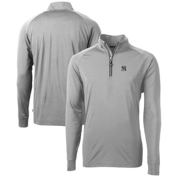Men's Cutter & Buck  Gray New York Yankees Adapt Eco Knit Stretch Recycled Quarter-Zip Pullover Top