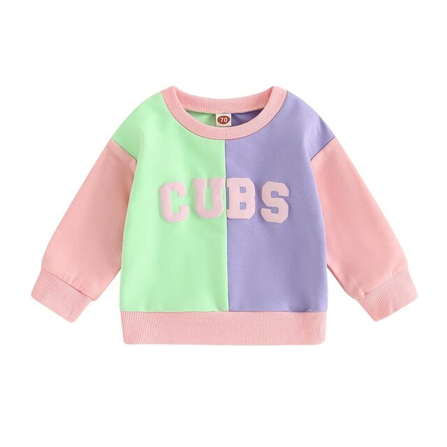 Chandails en Molleton pour Filles Tout-Petits Hauts Mode Imprimé Lettre Couleur Contrastée Col Rond Manches Longues Pulls Enfants Automne Hiver Vêtements