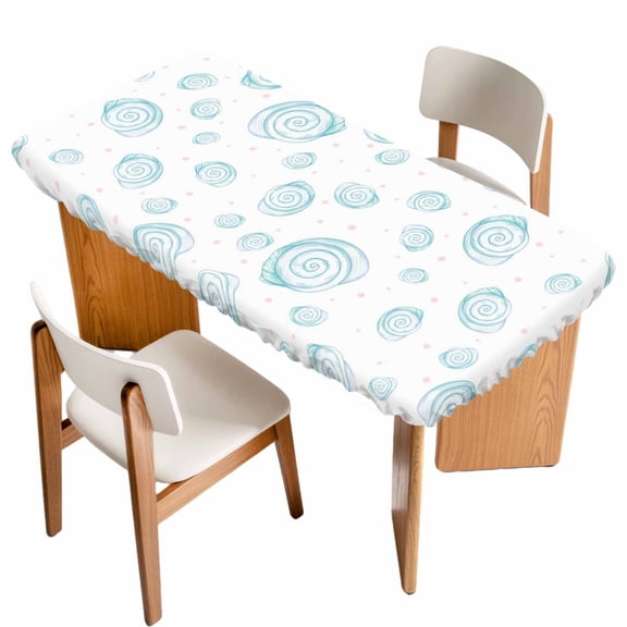 Turquoise Conch Coastal Table Cloths for 4 Foot Rectangle Tables, Nautical Summer Beach Ocean Sea Patio Waterproof Elastic Fitted Tablecloths, Washable Rectangular Table Cover for Camping