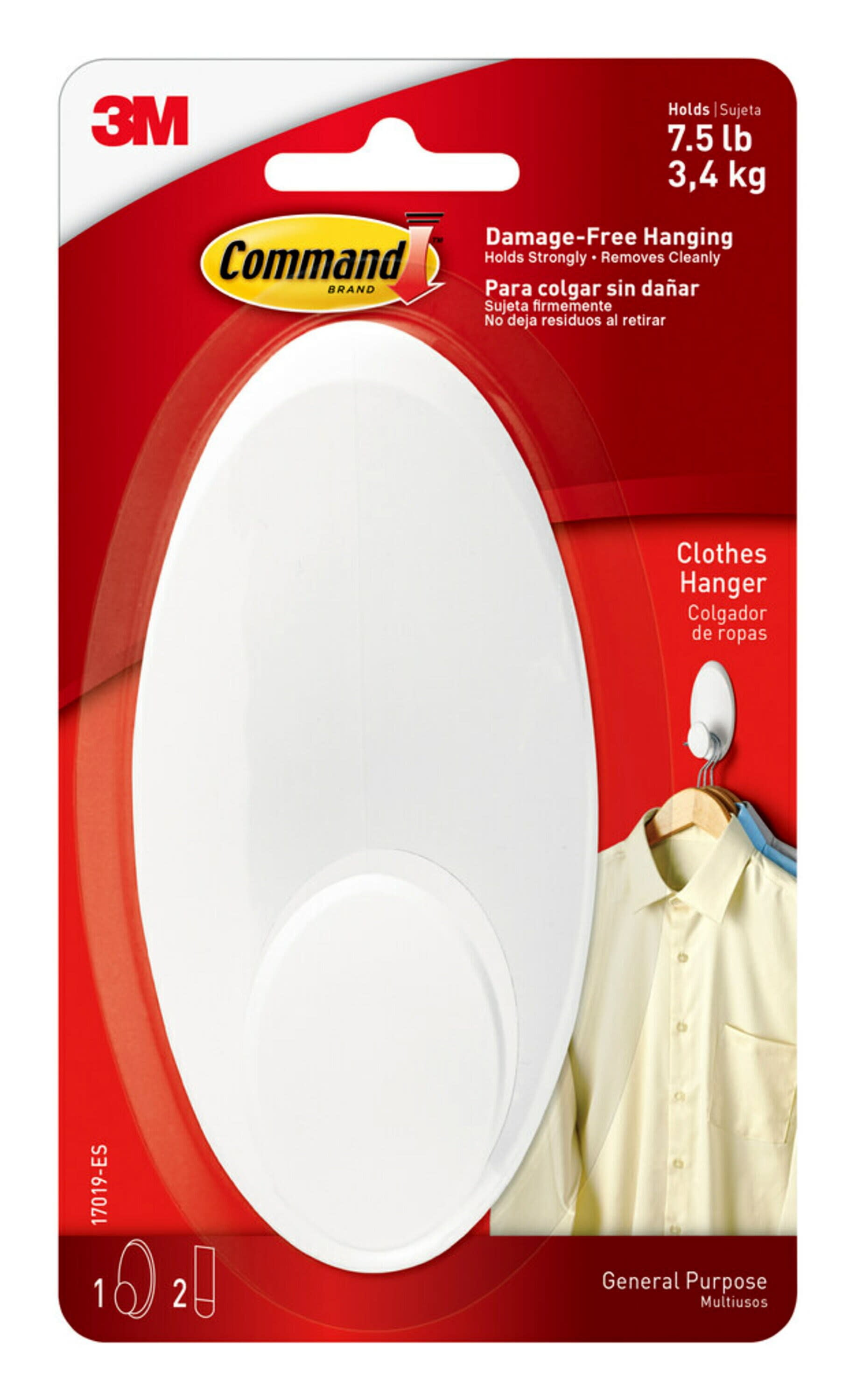 Command Clothes Hanger, White, Large, 1 Wall Hanger