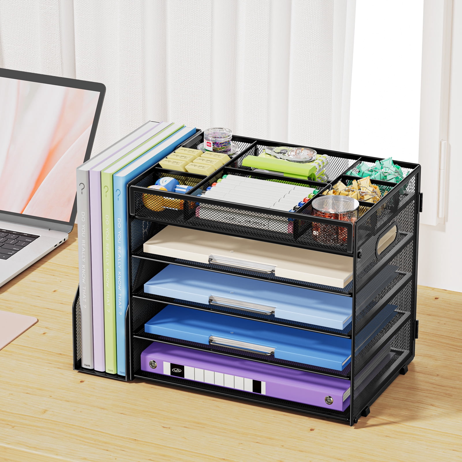 Marbrasse Multi-Functional Desk Organizer Tray,5 Tier Paper Letter Tray Organizer with File Holder,Mesh File Storage with 8 Compartments