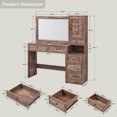 thumbnail image 3 of wow97e Farmhouse Vanity Desk with Touch Screen LED Mirror, Makeup Vanity Desk with Charging Station, 6 Drawers, Glass Top, Rustic Wood Dressing Table for Bedroom, 3 of 7
