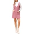 thumbnail image 2 of INSPIRE CHIC Women's Dress Fall Winter Suspender Corduroy Deep V Neck Sleeveless Casual Mini Pinafore Dress XS Pink, 2 of 6
