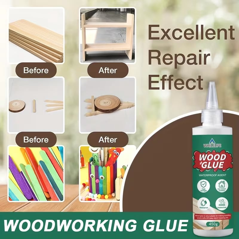 High-Quality Waterproof Woodworking Glue - 1 Pound (450g) Strong Bonding, Fast Curing, Long-Lasting Adhesive for Furniture Restoration and Handcrafting