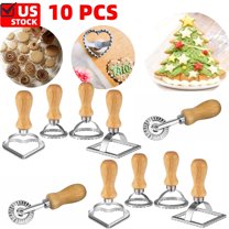 10 PCS Christmas Cookie Cutter Roller  – Biscuit Molds with Wooden Handles, Includes Round/Heart/Square Rolling Pastry Cutter for Baking Holiday Cookies & Biscuits