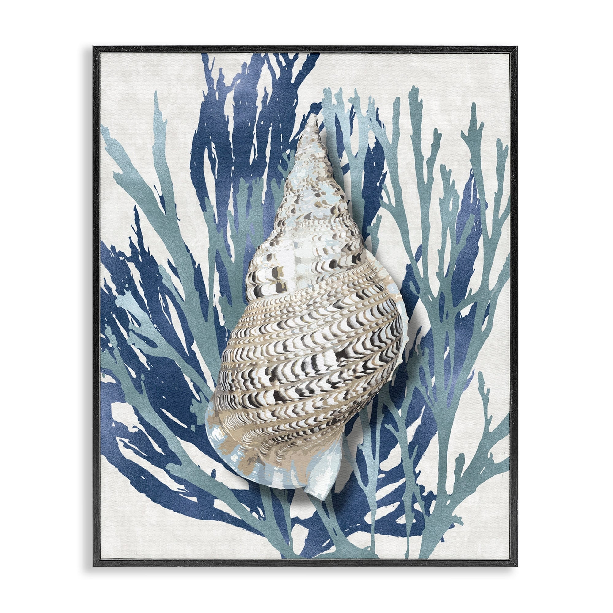 Stupell Industries Shell Coral Blue Beach Design Framed Wall Art by Caroline Kelly