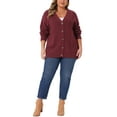 thumbnail image 2 of Agnes Orinda Women's Plus Size Sweaters Cardigan Cable Knit Button Down V Neck Long Sleeve Casual Cardigans 1X Burgundy, 2 of 6