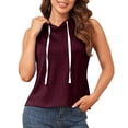 thumbnail image 1 of Camiseta sin mangas con capucha de verano para mujer, camiseta relajada y transpirable para ejercicio atlético, rojo vino XL, 1 of 4