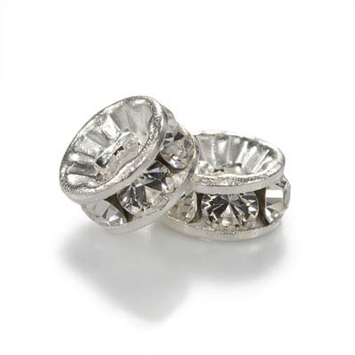 Available Swarovski Elements Bead - SWAROVSKI ELEMENTS Crystal Beads, #9001 Rondelle, 4x2mm, 2 Pieces, Rhodium Plate With Crystal