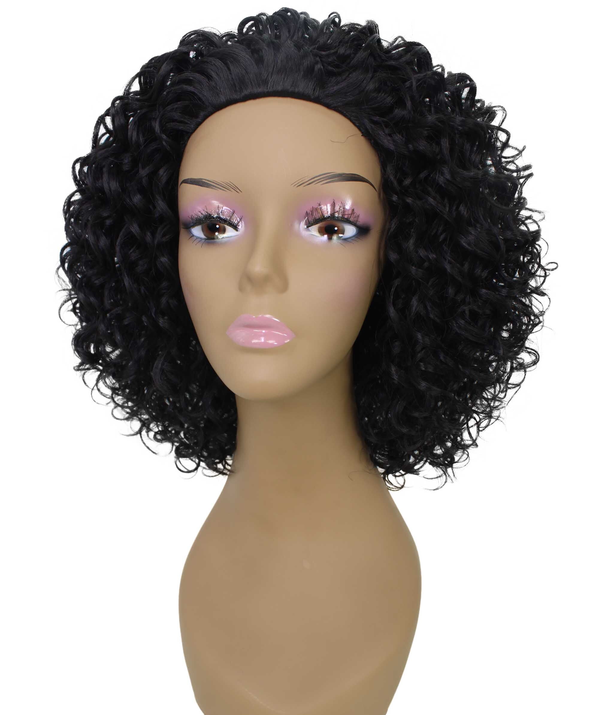 LUXLUXE 13.5" Kinky Curly Half Wig for Black Women – Mixed Hair Fluffy Short Layered Drawstring Headband Wig for Daily Wear, Parties & Events