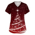 thumbnail image 2 of Inglocry Christmas Scrubs Women's Snowflake Christmas Tree Print Nursing Uniform Plus Size V Neck Short Sleeve Nurse Shirt with Pockets Red L, 2 of 4