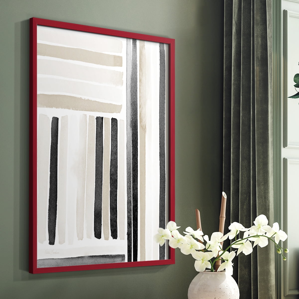 Neutral Lines I in Red Solid Wood 8 x 10 Framed Print