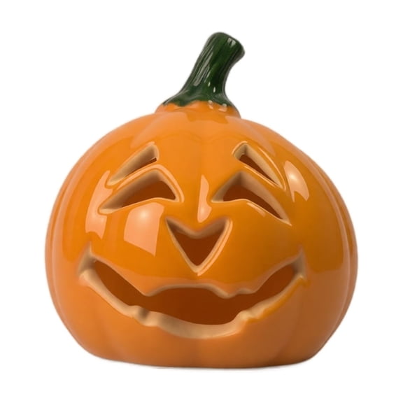 Halloween Pumpkin Decor 5 Inch Ceramic Pumpkin Lantern Jack O Lantern Lights Light Up Pumpkin for Indoor Halloween Table Decor Halloween Party Home Display, 1 Pack