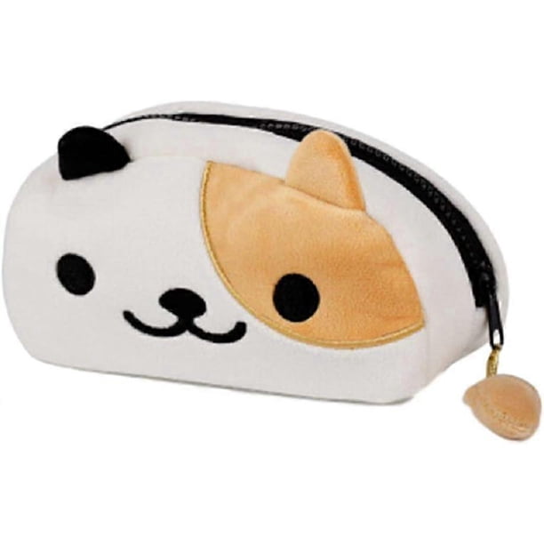Cute Cat Plush Pencil Case Pen Bag Cartoon Make Up Cosmetic Bag (White Yellow)