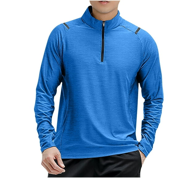 APEXFWDT Men's Performance Quarter Zip Tech Tee - Moisture Wicking Running Top Long Sleeve Sport Shirt,XXXL,Blue
