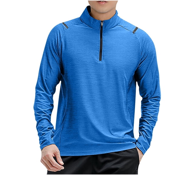 pstuiky Camisas de manga larga de invierno para hombre, Camiseta deportiva de manga larga para hombre, transpirable, con cremallera, color sólido y secado rápido salir tops xl