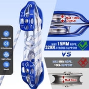 Greteefor Double Block and Tackle Pulley System with 100ft x 1/2in Rope, 7700lb Breaking Strength, 4:1 Lifting Ratio, Heavy-Duty Hoist for Lifting