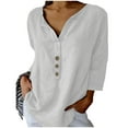 thumbnail image 1 of Xuyuer Womens Long Sleeve Button Down Casual And Fashionable Solid Color Shirt Blouse Loose Fit Casual V-Neck Tops, 1 of 4