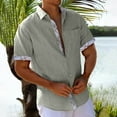 thumbnail image 5 of cocolona Mens Summer Linen Shirts Fashion Button Turndown Collar Short Sleeve Tops Casual Loose Color Block T-Shirts Beach Vacation Tees, 5 of 5
