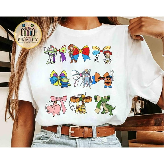 Coquette Bows Toy Story Characters T-Shirt, Disney Woody Buzz Jessie Bo Peep Tee, Toy Story Land Matching, Disneyland Family Trip Gifts