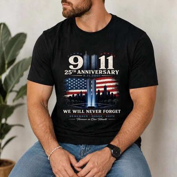 9/11 25th Anniversary Memorial T-Shirt, Patriotic American Flag Tribute Tee SHIRTKING