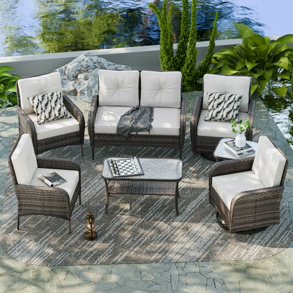 EAGLE PEAK Patio Outdoor Conversation Set 7 Pieces Outside Furniture Sofa Set with Coffee Table and Side Table