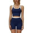 thumbnail image 1 of PISONIC Women Two Piece Workout Sets Color Block Backless Tank Top and High Waist Booty Lifting Shorts Gym Yoga Active Outfits, 1 of 7