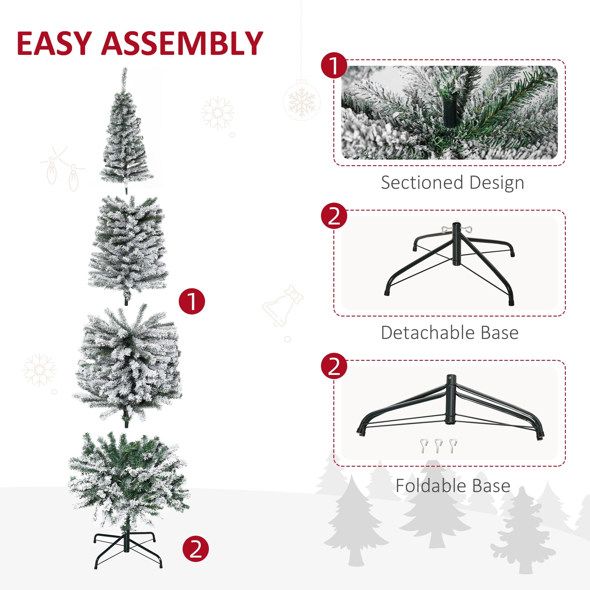 6ft Snow Flocked Christmas Tree Full Branch Tips Metal Stand Easy Assembly Indoor Decor