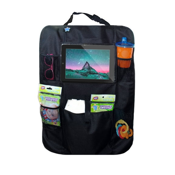 Mighty Clean Car Seat Back Protector - Kick Mat Storage and Organizer, Seat Protector for Baby, and iPad or Screen Viewer