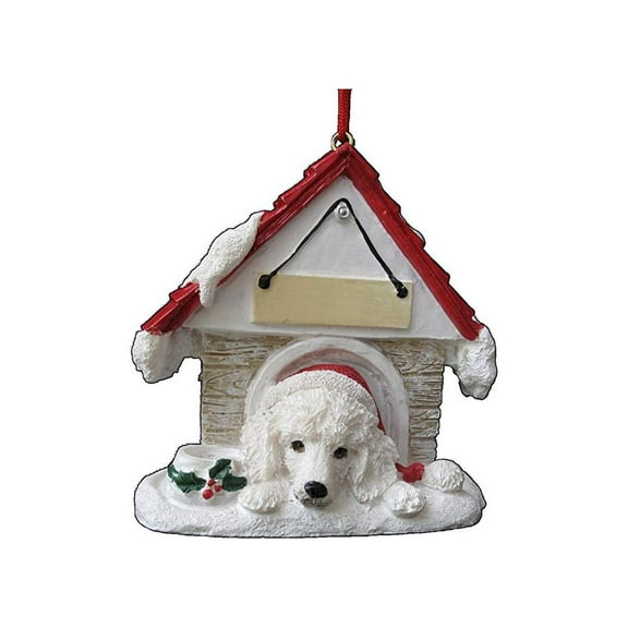 White Poodle Doghouse Ornament Hand Painted and Easily Personalized