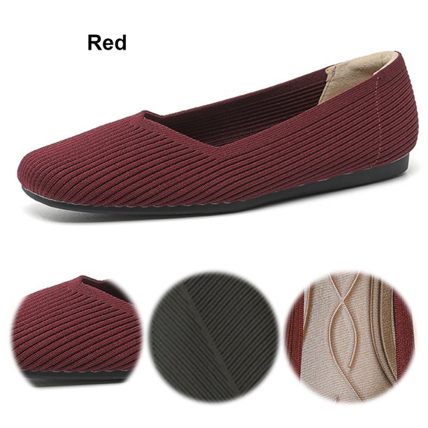 Zapatos Planos Punto para Mujer Bailarinas Informales Antideslizantes Transpirables El Oficina (Bean 41) Rojo