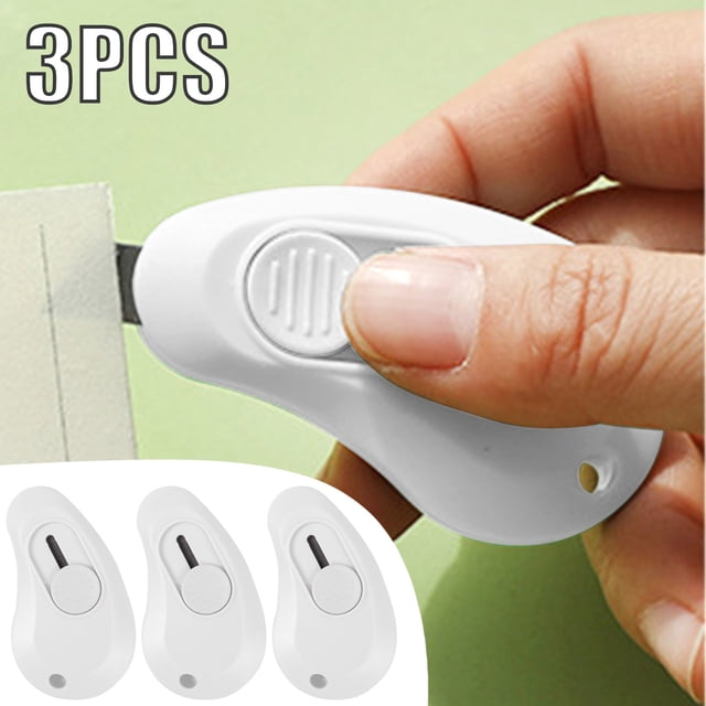 Cqxid Office&Craft&Stationery Under $5 Egg Shaped Utility Retractable Portable Mini For Wrapping Envelopes Letterbox Cutter With Keychain Holes 3Pack