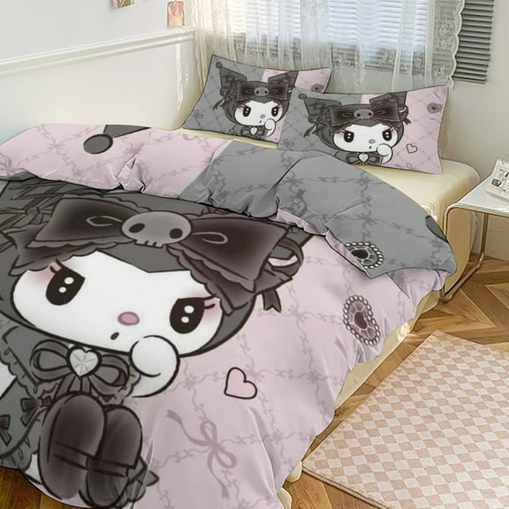 KawaiiKuromi Bedding Set Anime Three-piece for Boys Girls Teens Queen