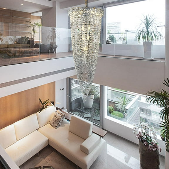 YOVINO Modern Crystal Chandelier Light, 12-Light Round Foyer Chandelier for High