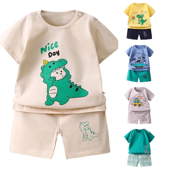 WERYOUNG Boys Summer Outfits Short Sleeve Cartoon Dinosaur Print Casual T Shirts And Shorts For Toddlers Kids Daily Wear 2 Piece Sets Trendy Clothes Sets 3-4 Years
