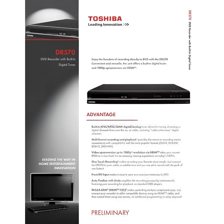 Toshiba DR570 DVD Player/Recorder with HDMI & HD - Black - New