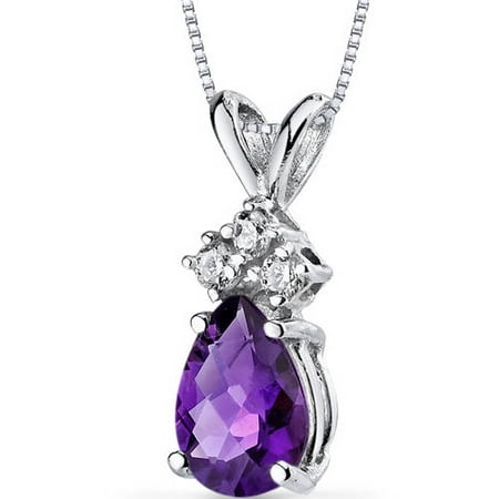 Oravo 0.50 Carat T.G.W. Pear-Cut Amethyst and Diamond Accent 14kt White Gold Pendant, 18