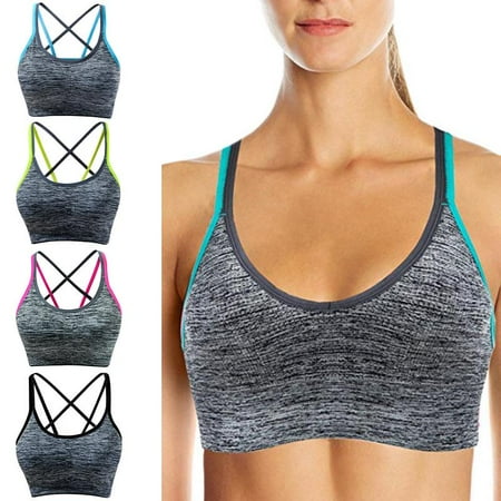 

Women s Medium Support Cross Back Wirefree Removable Cups Yoga Sport Bra Blue XXL