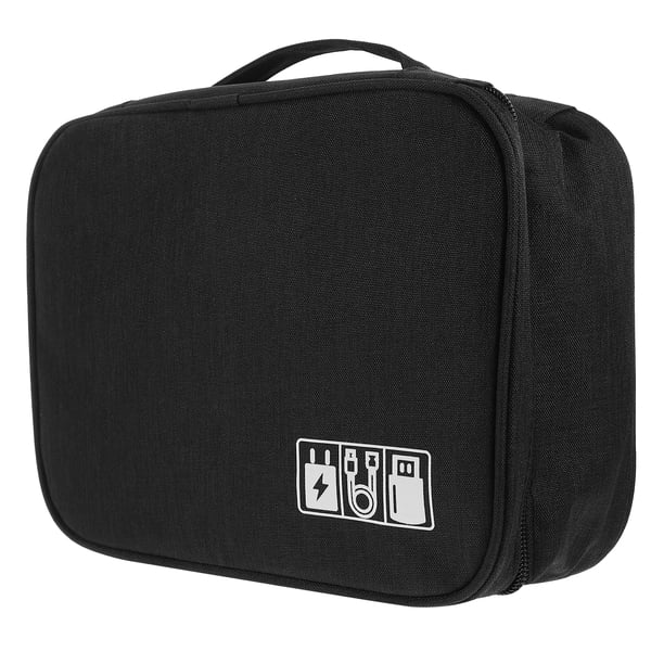 Organizador de dispositivos electrónicos multifuncional, bolsa portátil de viaje, funda de transporte para cable de datos USB y cargador (negro)