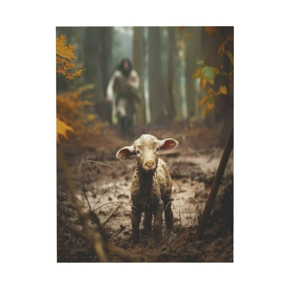 WFSposter Jesus and the Lamb Canvas Wall Art Jesus running with the lamb after losing Picture Canvas Print Christian Home Decor