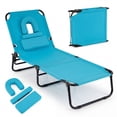 thumbnail image 1 of Goplus Beach Chaise Lounge Chair with 4-Position Adjustable Backrest & Face Hole Pillows Turquoise, 1 of 9