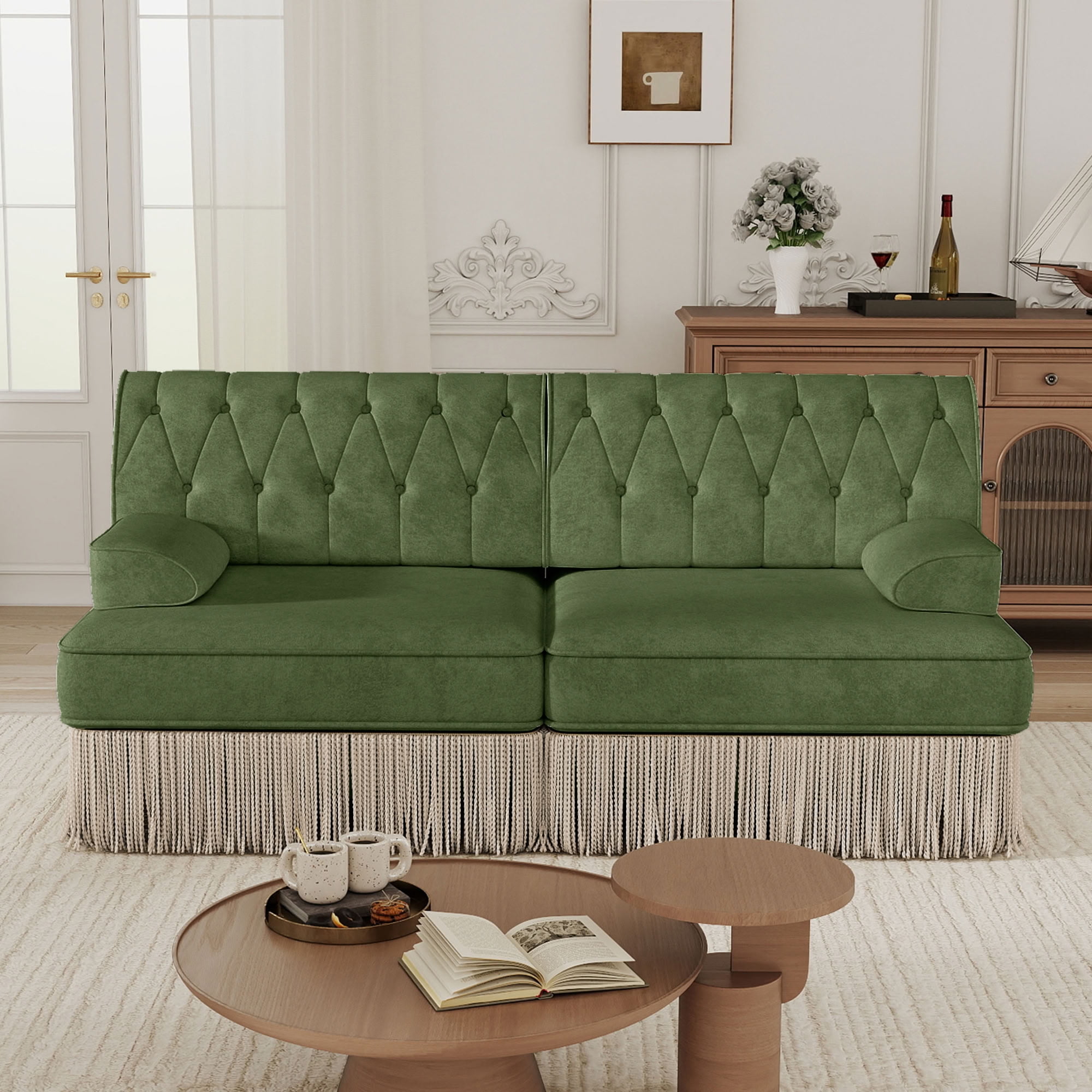 MAYEERTY Chesterfield Loveseat Sofa, 2-Seater Modular Couch with Tassel, Free Combination for Living Room Bedroom Rest Area