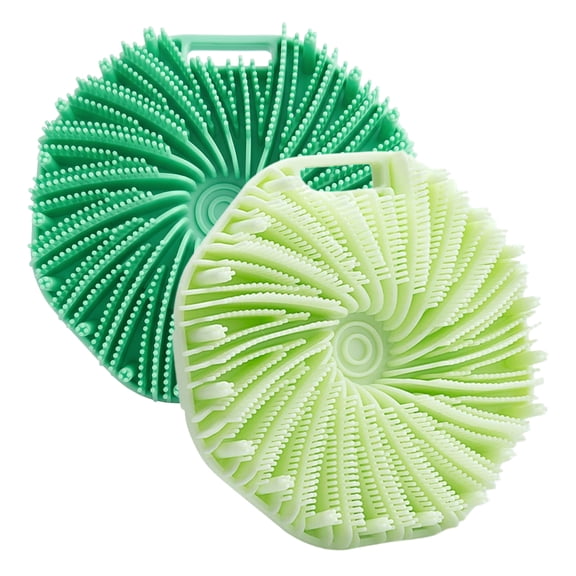Silicone Body Scrubber 2 Pack, Exfoliating Shower Bath Scrubber with Non Slip Grip, Soft Silicone Bath Brush for Body Cleansing and Massage,Light green dark green